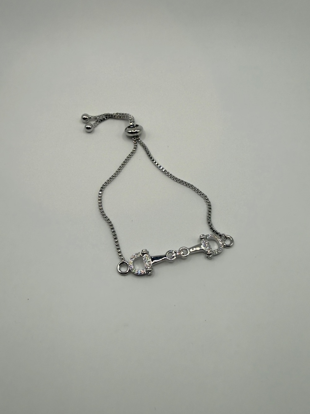 Silver Horsebit Adjustable Bolo Bracelet CZ Pave Equestrian Jewelry